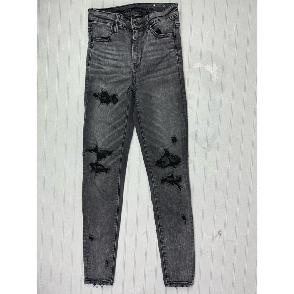 American Eagle Size 0 Womens Jeans Jegging  Black Mid Rise Skinny Distress